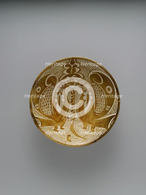 Bowl with Two Facing Peacocks, Iraq, second-third quarter 10th century. Creator: Unknown.