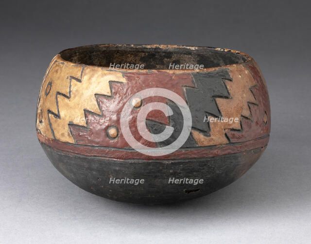 Bowl with Thickly-Painted Polychrome Zigzag Motif, 650/150 B.C. Creator: Unknown.