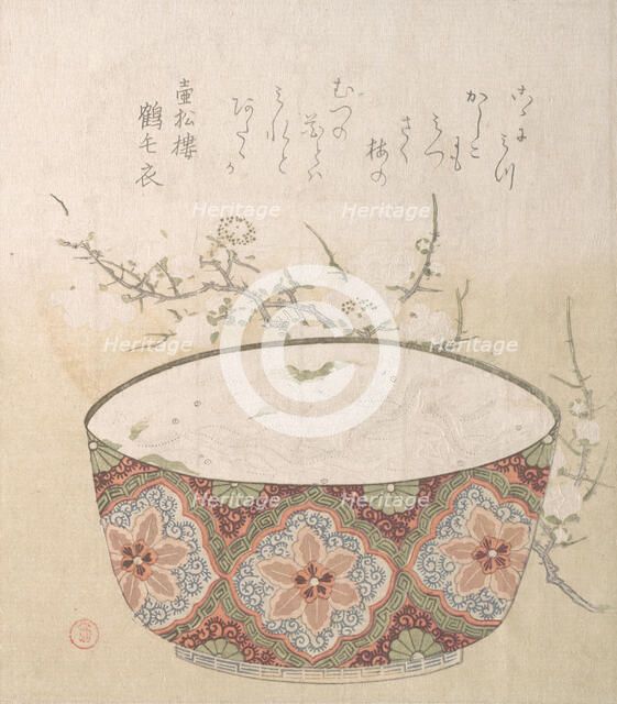 Bowl with White-Baits and Plum Blossoms, 19th century. Creator: Kubo Shunman.