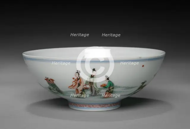 Bowl with Xiwangmu and Attendants, 1662-1722. Creator: Unknown.