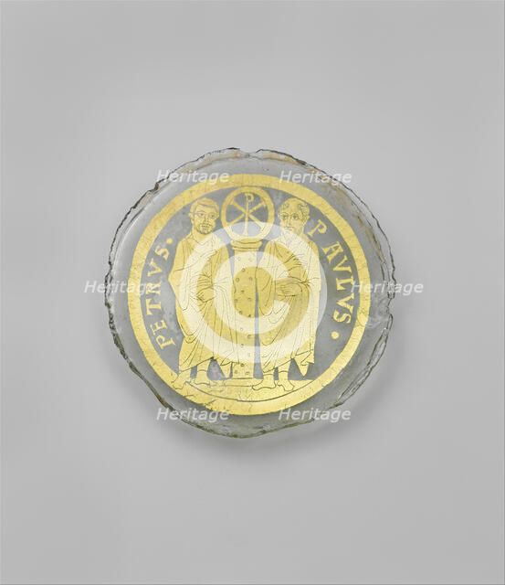 Bowl Base with Saints Peter and Paul Flanking a Column with the Christogram of Christ, late 4th cent Creator: Unknown.