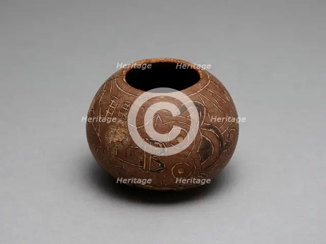 Bowl Carved with Costumed Ritual Figure With Feline and Serpent Attributes, 180 B.C./A.D. 500. Creator: Unknown.