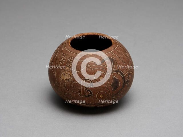 Bowl Carved with Costumed Ritual Figure With Feline and Serpent Attributes, 180 B.C./A.D. 500. Creator: Unknown.