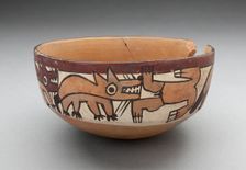 Bowl Depicting Coyotes Attacking Human, 180 B.C./A.D. 500. Creator: Unknown