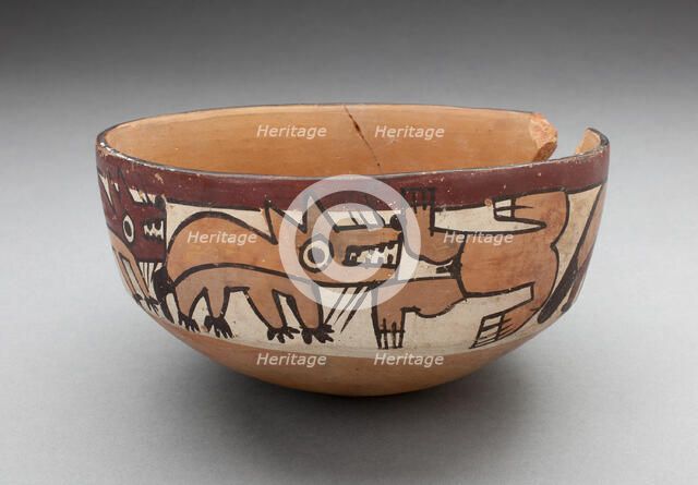 Bowl Depicting Coyotes Attacking Human, 180 B.C./A.D. 500. Creator: Unknown.