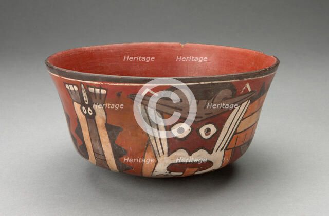 Bowl Depicting Costumed Ritual Performer with Serpent Attributes, 180 B.C./A.D. 500. Creator: Unknown.