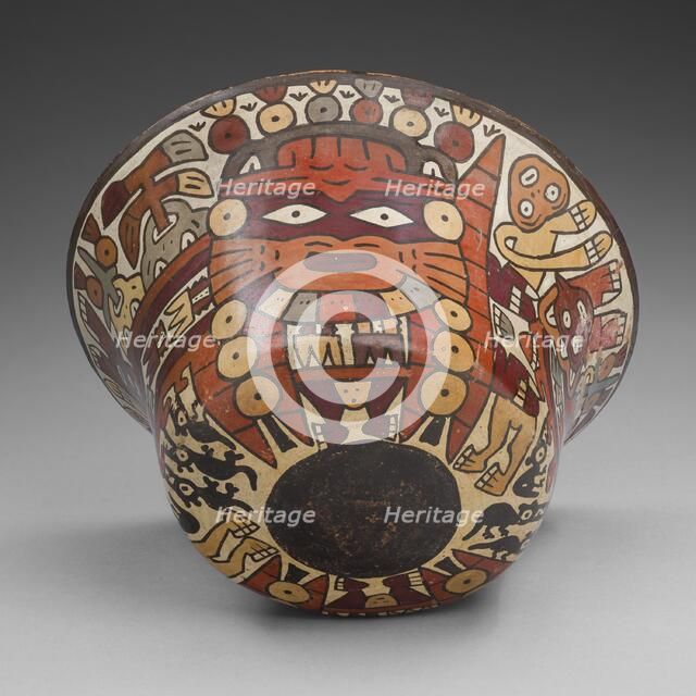 Bowl Depicting a Costumed Ritual Performer with Abstract Plants, Holding a Captive, 180 B.C./A.D. 50 Creator: Unknown.