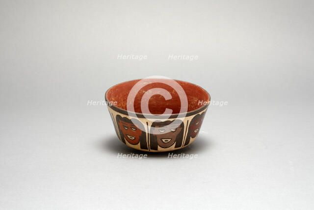 Bowl Depicting Human Heads, Likely Trophy Heads, 180 B.C./A.D. 500. Creator: Unknown.