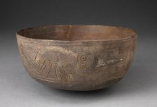 Bowl Depicting Incised and Painted Abstract Crouching Figure, 650/150 B.C. Creator: Unknown