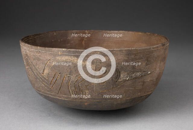 Bowl Depicting Incised and Painted Abstract Crouching Figure, 650/150 B.C. Creator: Unknown.