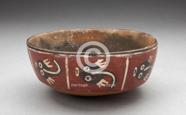 Bowl Depicting Row of Abstract Figures, Possibly Tadpoles, 180 B.C./A.D. 500. Creator: Unknown.