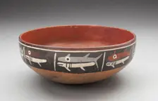 Bowl Depicting Row of Fish or Sharks Separated by Vertical Lines, 180 B.C./A.D. 500. Creator: Unknown