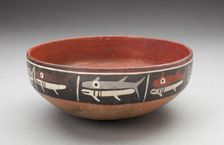Bowl Depicting Row of Fish or Sharks Separated by Vertical Lines, 180 B.C./A.D. 500. Creator: Unknown