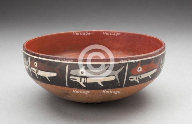 Bowl Depicting Row of Fish or Sharks Separated by Vertical Lines, 180 B.C./A.D. 500. Creator: Unknown.