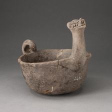 Bowl in the Shape of Underwater Serpent with Upturned Neck and Coiled Tail, A.D. 1000/1400. Creator: Unknown