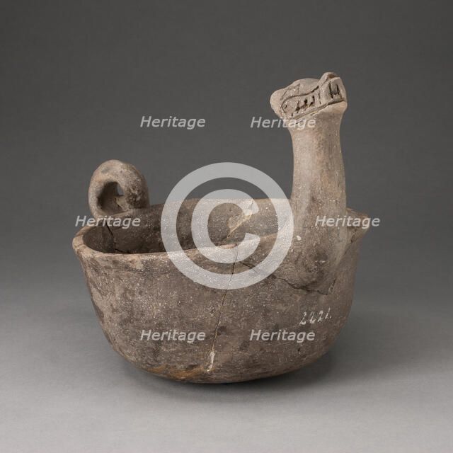 Bowl in the Shape of Underwater Serpent with Upturned Neck and Coiled Tail, A.D. 1000/1400. Creator: Unknown.