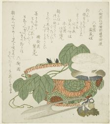 Bowl, scissors, and morning glories, c. 1820. Creator: Gakutei