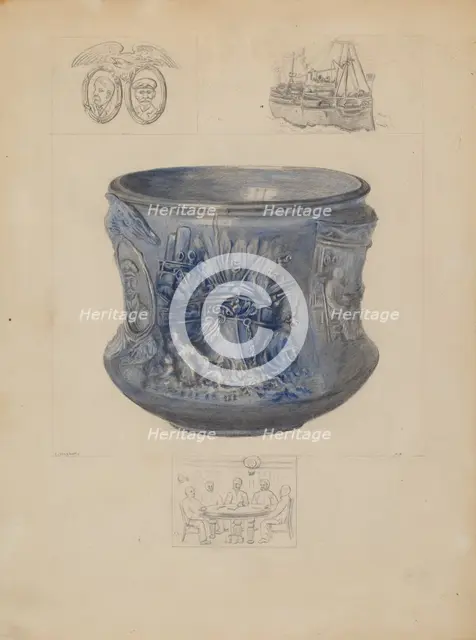 Bowl: "Sinking of the Maine", c. 1936. Creator: Edith Magnette.