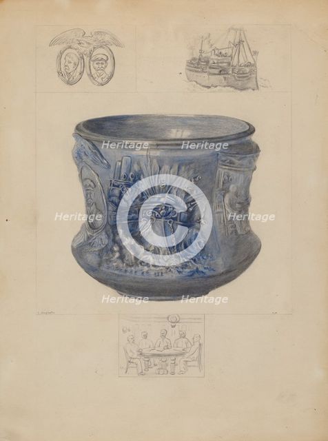 Bowl: "Sinking of the Maine", c. 1936. Creator: Edith Magnette.