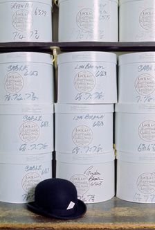 Bowler hat and hatboxes, Lock & Co, Hatters, St James's Street, London, 1968. Creator: Tony Evans
