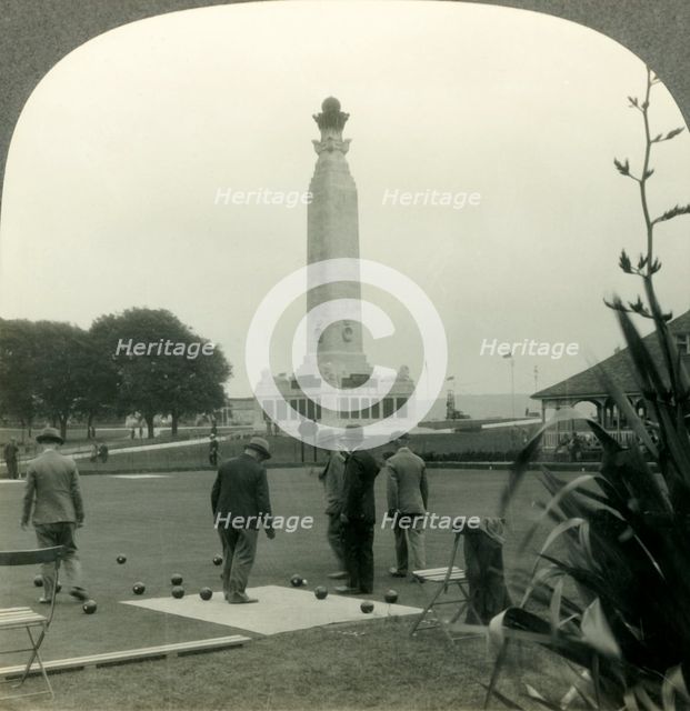 'Bowling Green used by Sir Francis Drake, and the War Memorial, Plymouth Hoe, Plymouth, England', c1 Creator: Unknown.