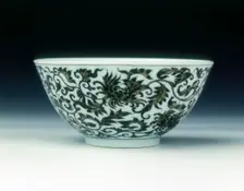 Bowls with floral patterns in grisaille enamels, Yongzheng period, Qing dynasty, China, 1723-1735. Creator: Unknown