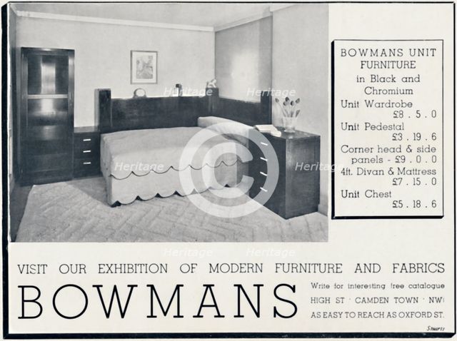 'Bowmans - Visit our Exhibition of Modern Furniture and Fabrics', 1935. Artist: Unknown.