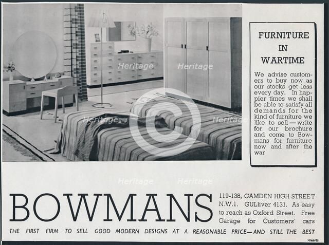 Bowmans advertisement, 1942. Artist: Unknown.