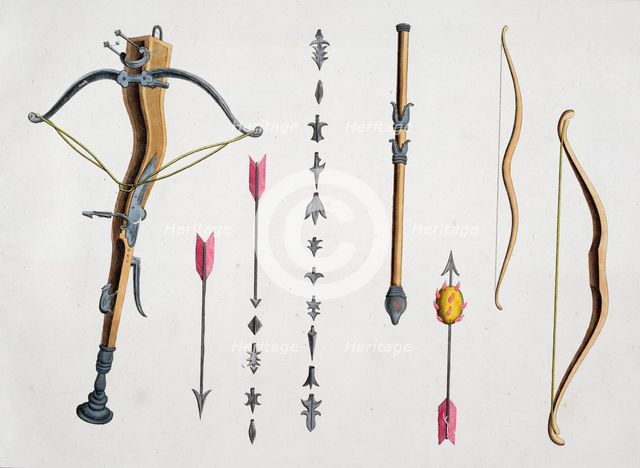 Bows and arrows from the 14th-15th century, 1842. Creator: Friedrich Martin von Reibisch.