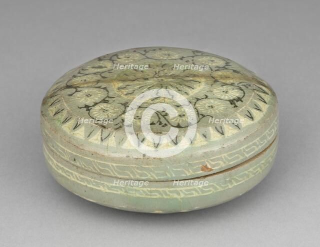 Box and Cover with Inlaid Chrysanthemum and Scroll Design, 1200s. Creator: Unknown.