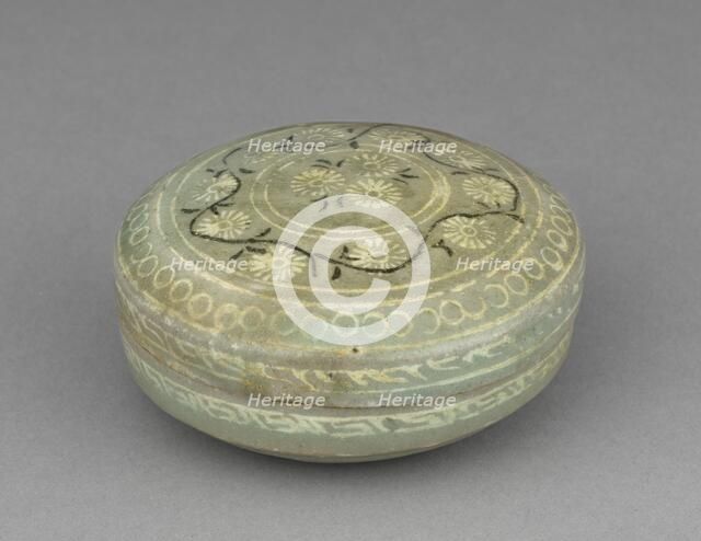 Box and Cover with Inlaid Chrysanthemum and Scroll Design, 1200s. Creator: Unknown.