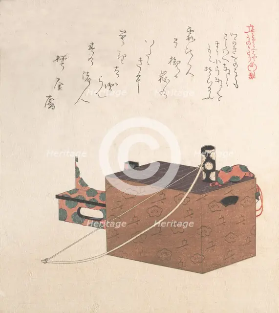Box for Sugoroku Game (A Kind of Backgammon), Bow and Drum, 19th century. Creator: Kubo Shunman.