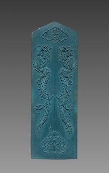 Box with Ink Cakes: Blue Ink Cake in Shape of a Gui Scepter, 1795-1820. Creator: Unknown