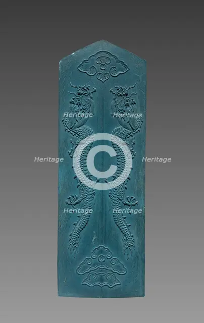 Box with Ink Cakes: Blue Ink Cake in Shape of a Gui Scepter, 1795-1820. Creator: Unknown.