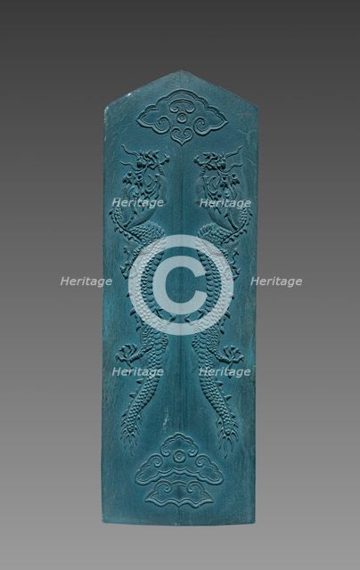 Box with Ink Cakes: Blue Ink Cake in Shape of a Gui Scepter, 1795-1820. Creator: Unknown.