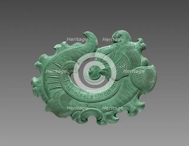 Box with Ink Cakes: Green Ink Cake in Shape of Coiled Dragon, 1795-1820. Creator: Unknown.