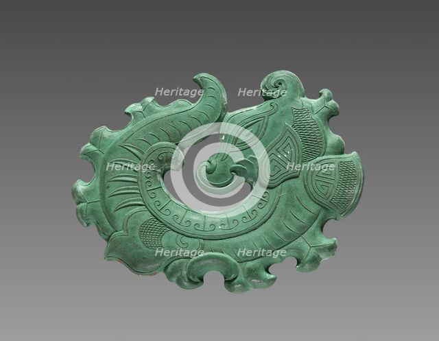 Box with Ink Cakes: Green Ink Cake in Shape of Coiled Dragon, 1795-1820. Creator: Unknown.