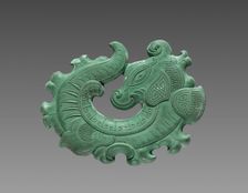 Box with Ink Cakes: Green Ink Cake in Shape of Coiled Dragon, 1795-1820. Creator: Unknown