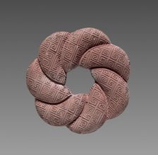 Box with Ink Cakes: Red Ink Cake in Shape of a Brocade Knot, 1795-1820. Creator: Unknown