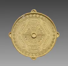 Box with Ink Cakes: Yellow Ink Stick in Shape of a Buddhist "Wheel of the Law", 1795-1820. Creator: Unknown