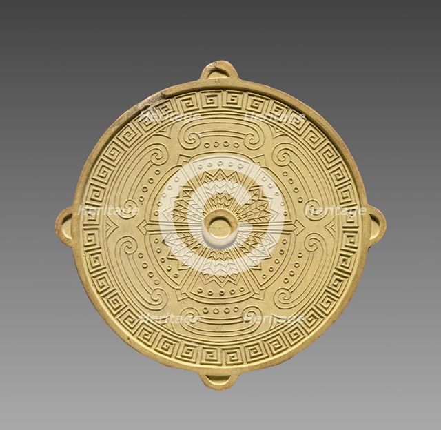 Box with Ink Cakes: Yellow Ink Stick in Shape of a Buddhist "Wheel of the Law", 1795-1820. Creator: Unknown.