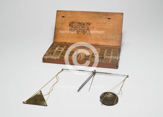 Box with Scale and Set of Weights, Cologne, 1661. Creator: Wilhelm von Essen.