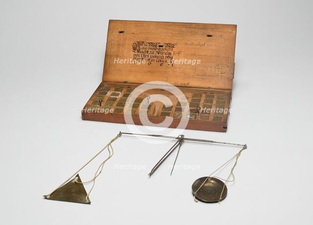 Box with Scale and Set of Weights, Cologne, 1661. Creator: Wilhelm von Essen.