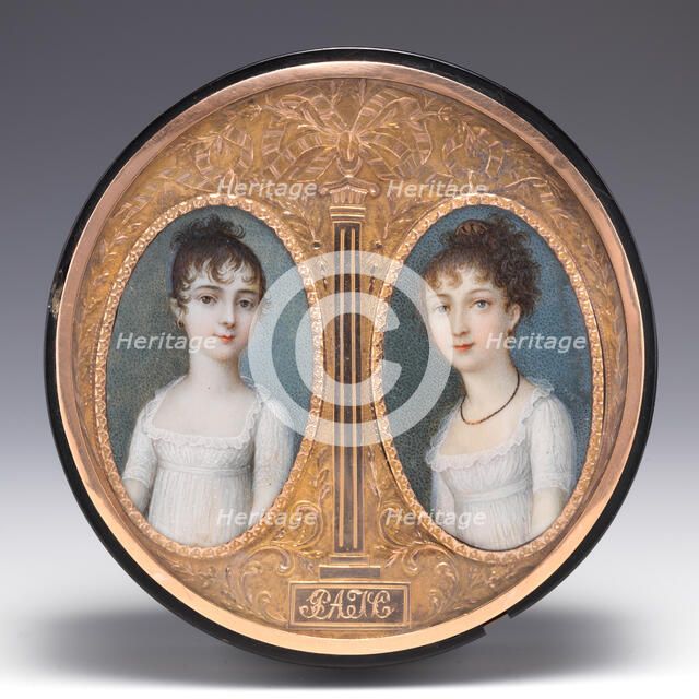 Box with portraits of two sisters, ca. 1800. Creator: Miniature by Continental Painter.