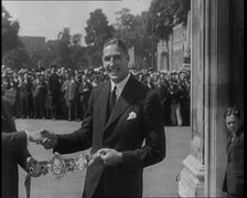 Boxer, Jack Petersen Accepting a Boxing Award Belt, 1930s. Creator: British Pathe Ltd