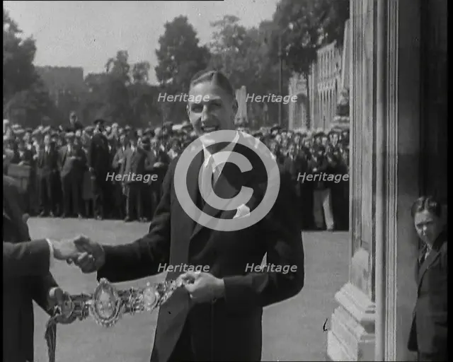 Boxer, Jack Petersen Accepting a Boxing Award Belt, 1930s. Creator: British Pathe Ltd.