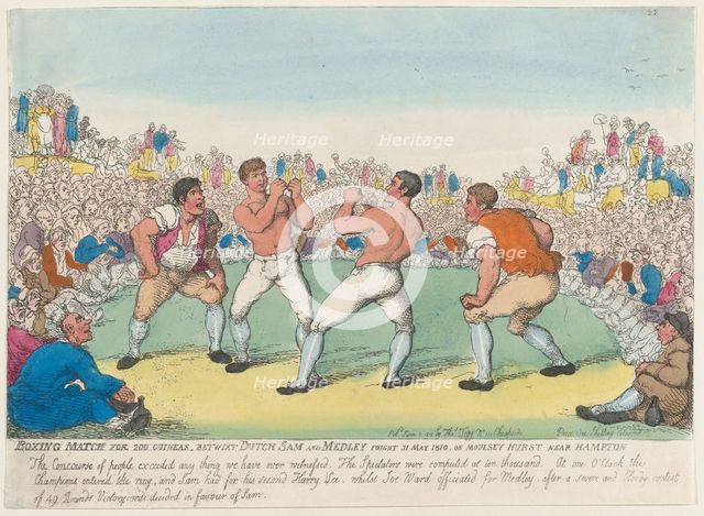Boxing Match For 200 Guineas, Betwixt Dutch Sam and Medley, Fought 31 May 1810, on..., June 5, 1810. Creator: Thomas Rowlandson.