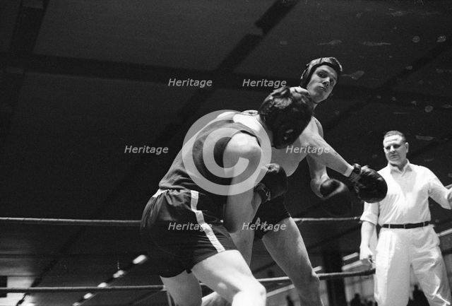 Boxing match in Landskrona Sports Hall, Sweden, 1967. Creator: Unknown.