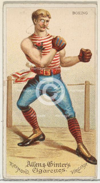 Boxing, from World's Dudes series (N31) for Allen & Ginter Cigarettes, 1888. Creator: Allen & Ginter.