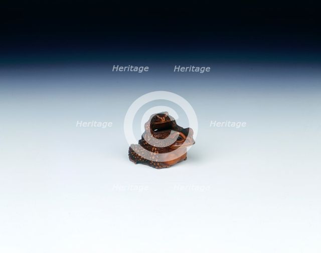 Boxwood netsuke of toad with young, signed by Masanao, Japan, early 19th century. Artist: Masanao